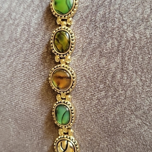 VTG Western Irridescent Cabochon Goldtone Linked Bracelet - Picture 4 of 11